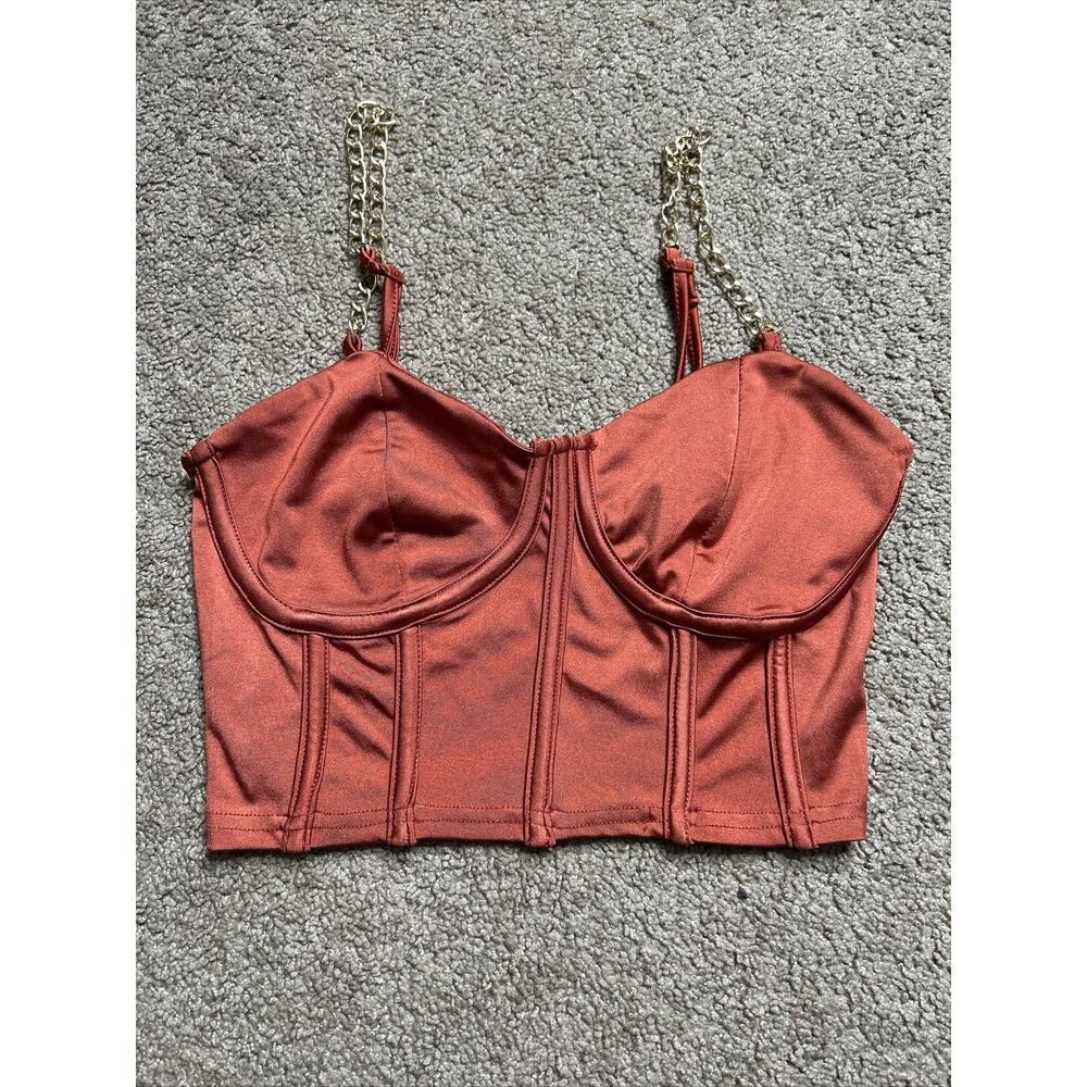 Women’s XS Rue 21 Burnt Orange Cropped Tank Top Chain Detail Bustier